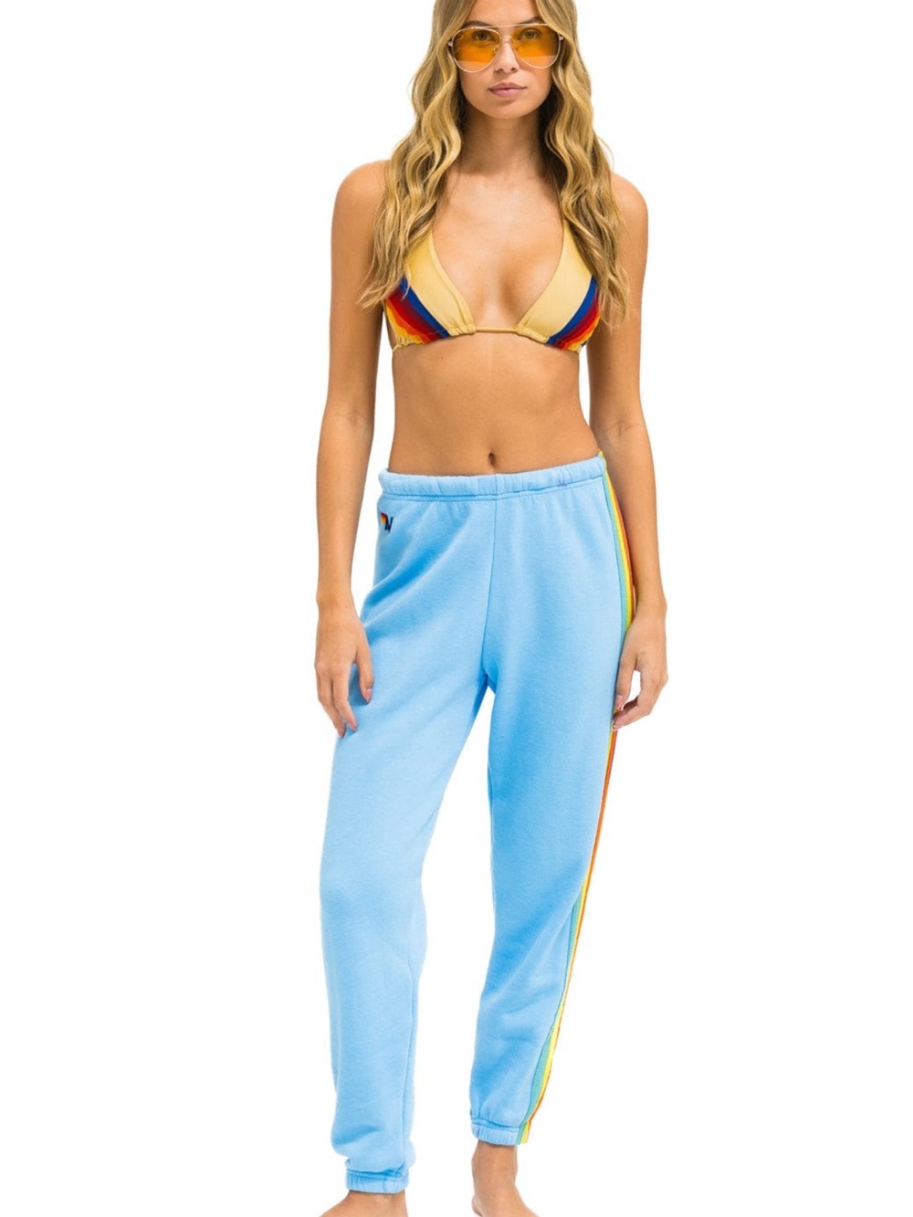 Aviator Nation 5 Stripe Sweatpants Sky and Rainbow 🌈
